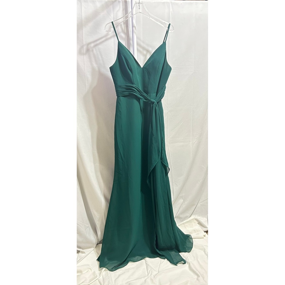 NWT Christina Wu Celebration Size 10 Chiffon Maxi Emerald Green Dress - Picture 10 of 12